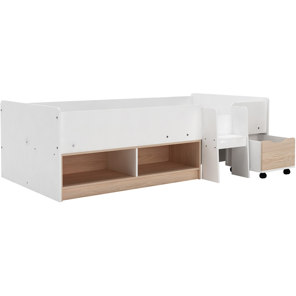 Kidsaw Single White and Oak Cabin Bed with Cubes and Pullout Drawer Image 2