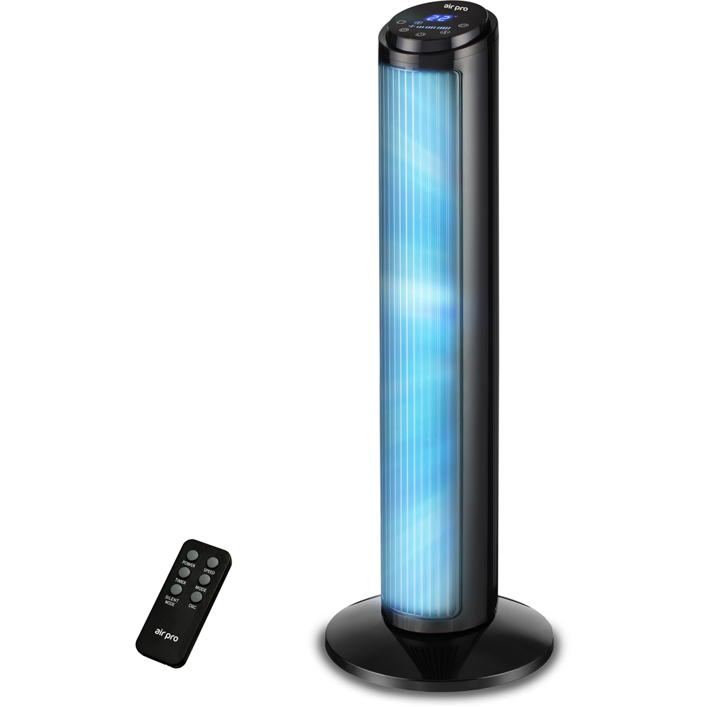 Air Pro Black SmartVoice Control Oscillating Bladeless Tower Fan with Remote 30 inch Image 2