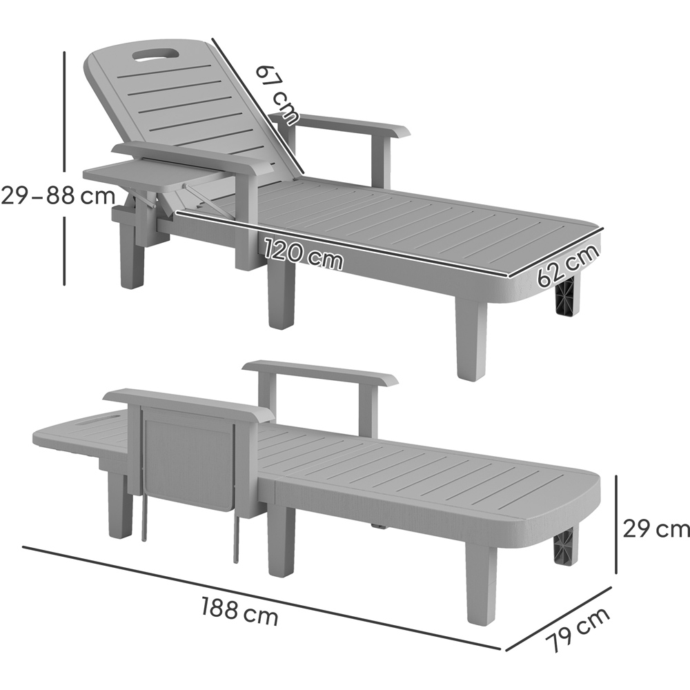 Outsunny Set of 2 Light Grey Resin Sun Lounger with Side Table Image 9