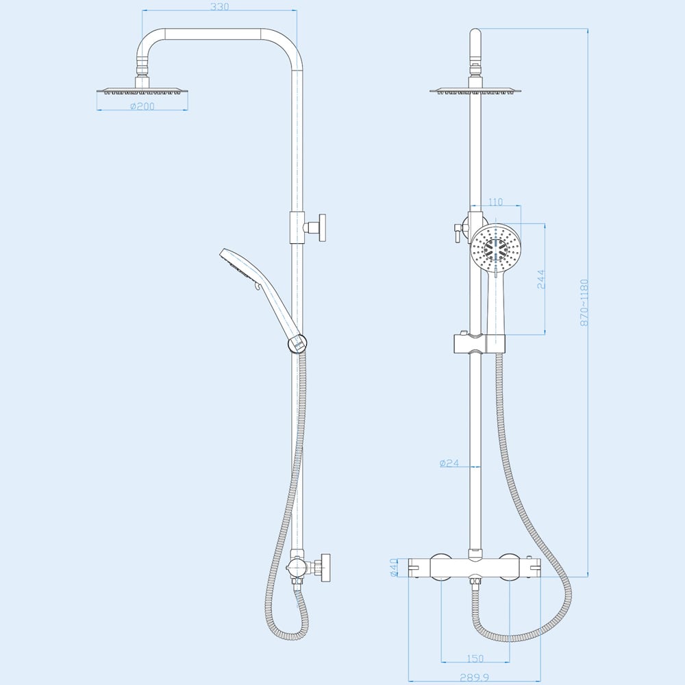 Nes Home Brushed Brass Round Exposed Thermostatic Shower Set Image 5