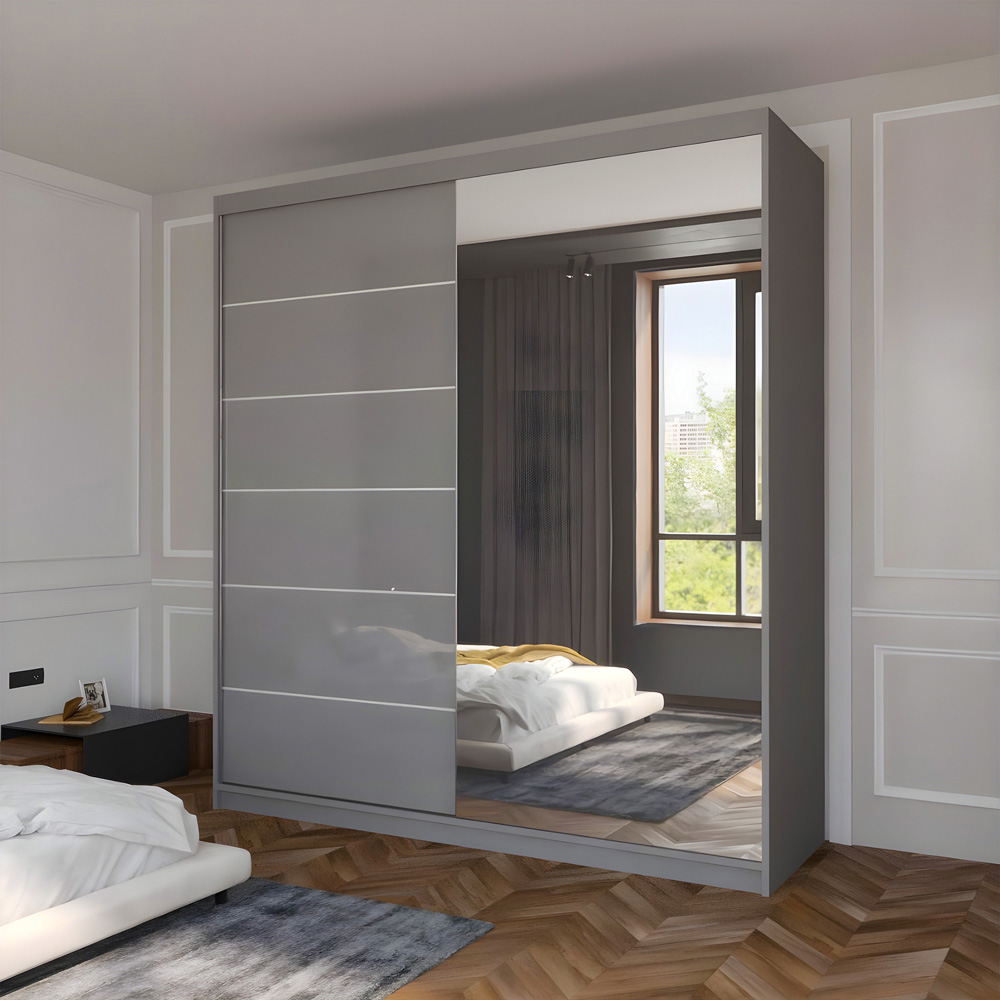 Sliding Wardrobes 4U Infinity 2 Door Grey High Gloss Wide Mirrored Wardrobe Image 3