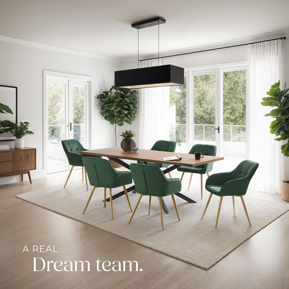 tectake Marilyn Set of 2 Dark Green and Gold Quilted Velvet Chair Image 8