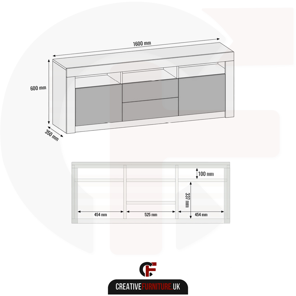 Creative Furniture Shine White and Grey Gloss 2 Door 2 Drawer 3 Shelf TV Unit Image 9