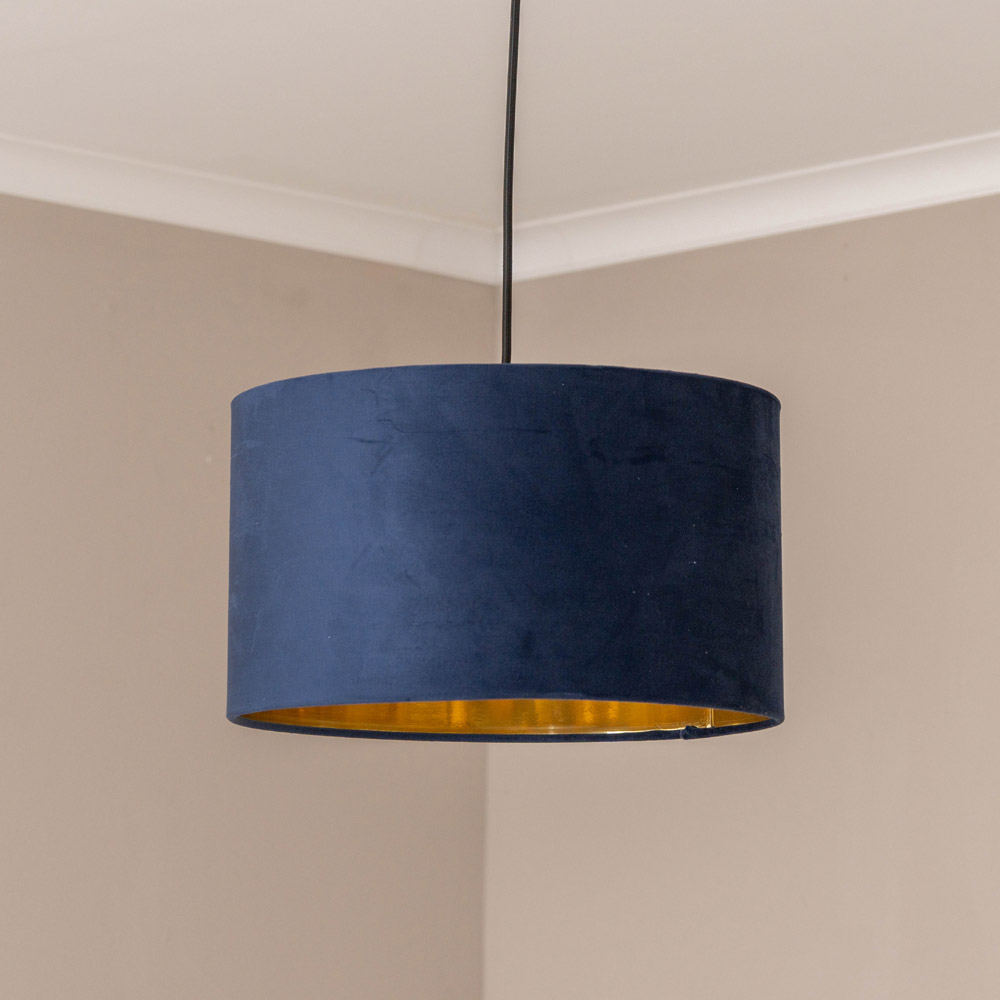 ValueLights Reni Navy Velvet and Gold Inner Medium Pendant Shade Image 2