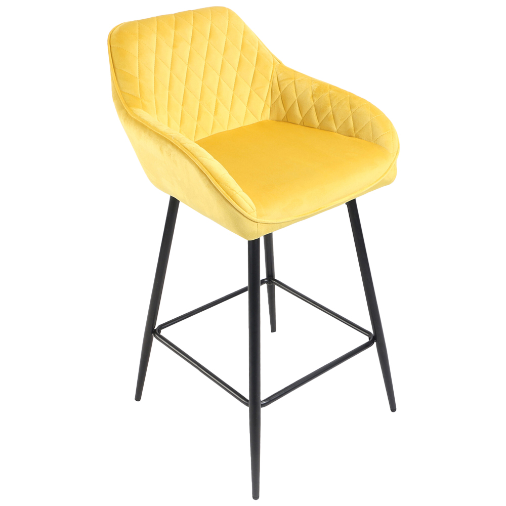 Neo Yellow Crushed Velvet Diamond Quilted Bar Stool Set of 2 Image 4
