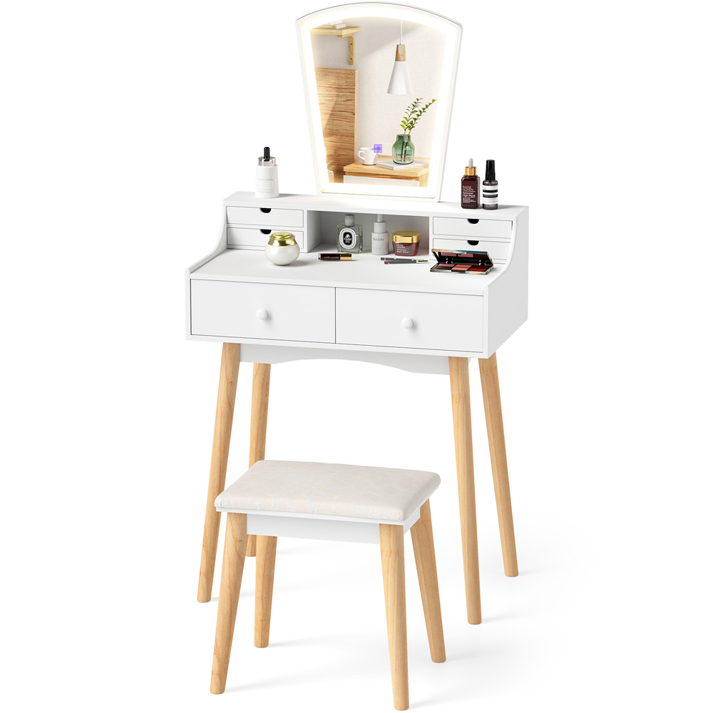 Costway 6 Drawer White LED Dressing Table and Chair Set Image 3