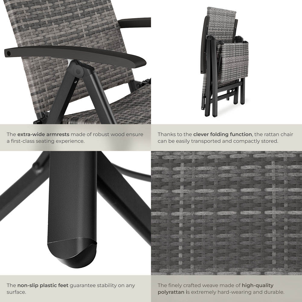 tectake Brisbane Grey 6 Way Adjustable and Foldable Garden Chair Image 5