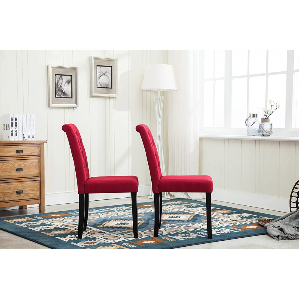 Red Set of 2 Tufted Button Back Fabric Dining Chair Image 3