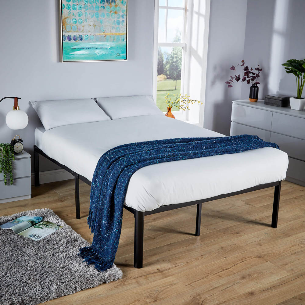 Home Source Podium Small Double Black Metal Platform Bed Frame Image 5