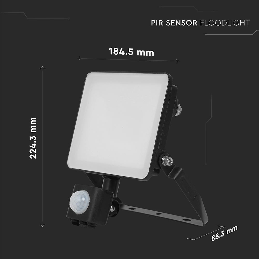 V-TAC 30W 3600 Lumens Warm White LED Floodlight with PIR Sensor Image 9