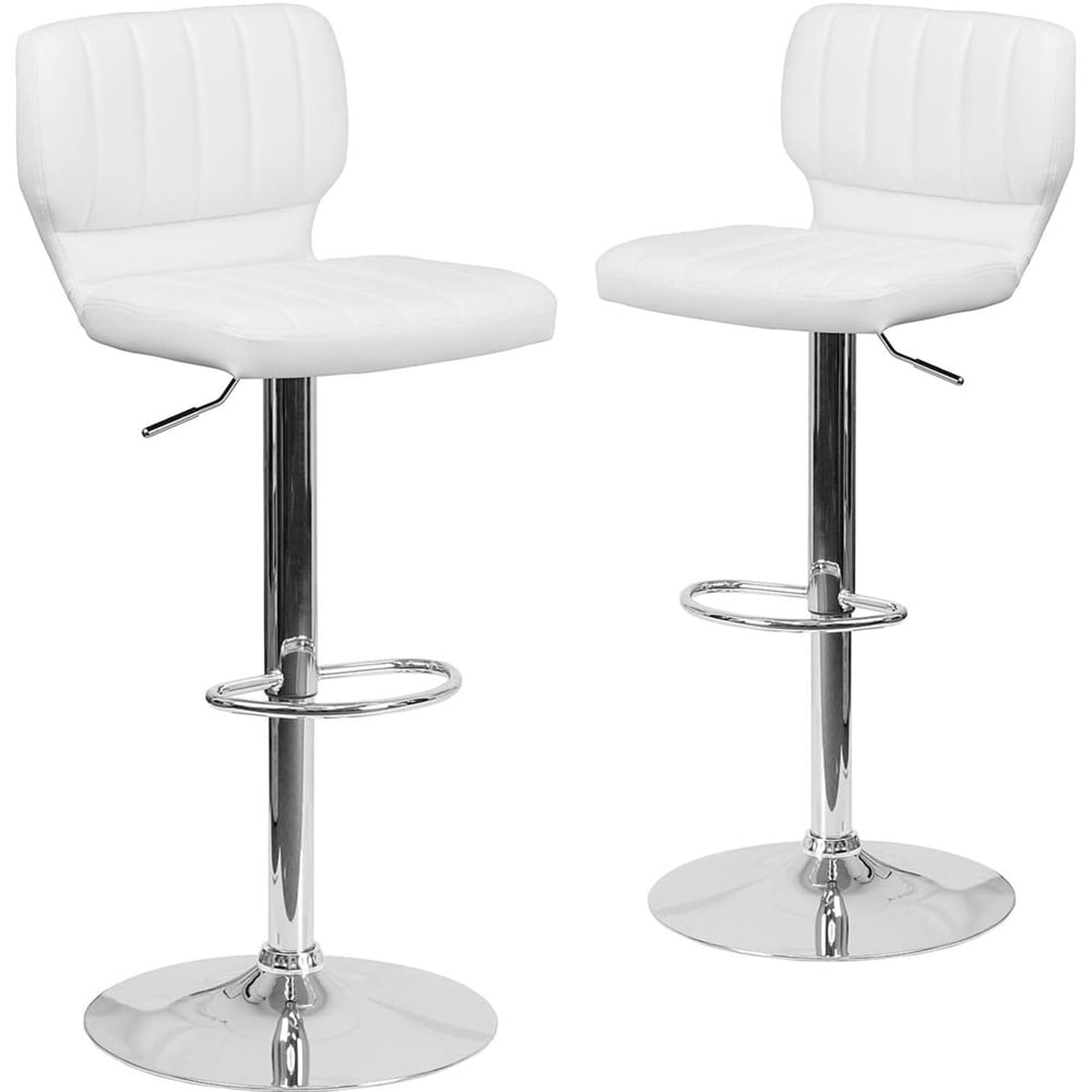 FWStyle Set of 2 White Faux Leather Bar Stool Image 2
