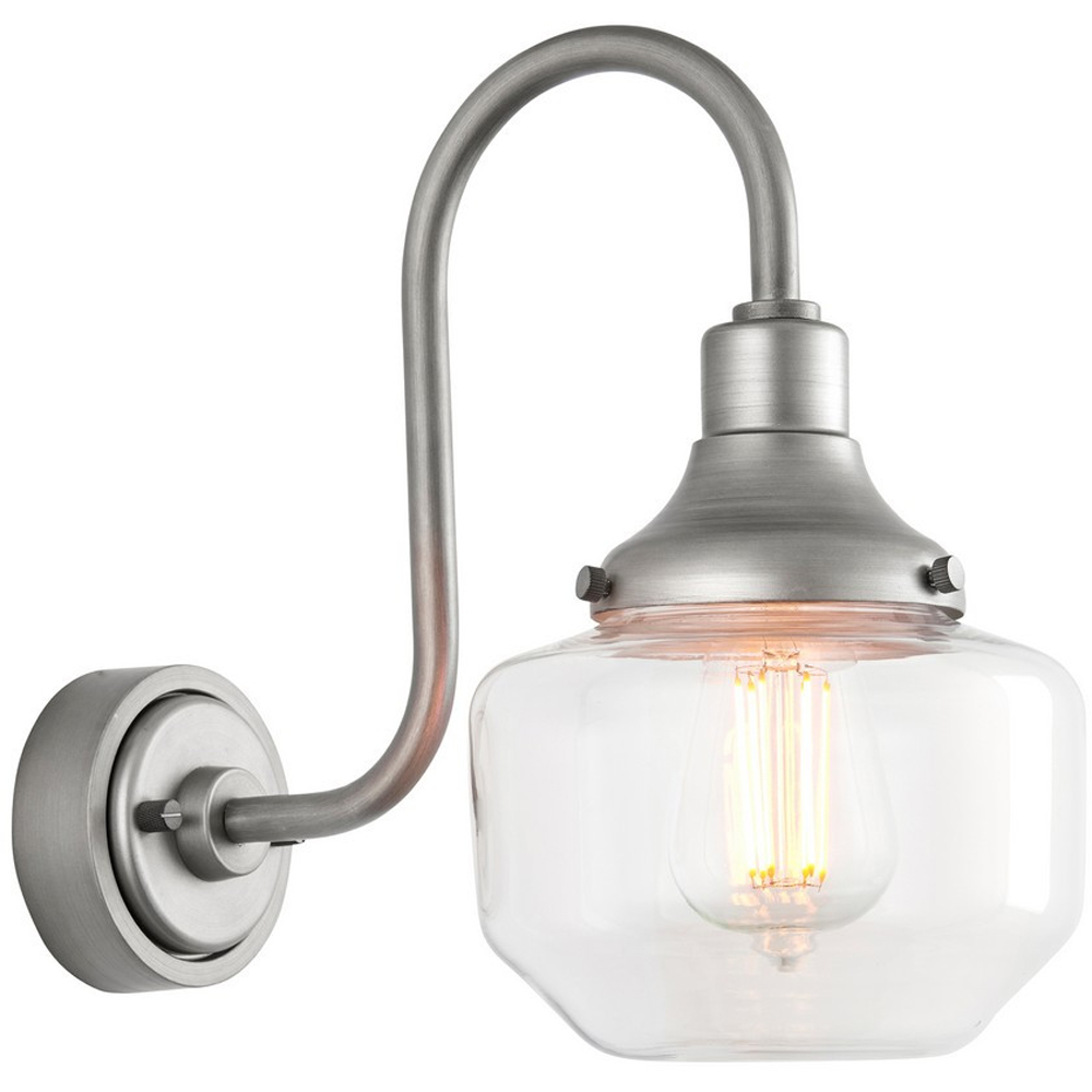 Merano Monza Brushed Silver Clear Glass Outdoor Dome Wall Lamp Image 3