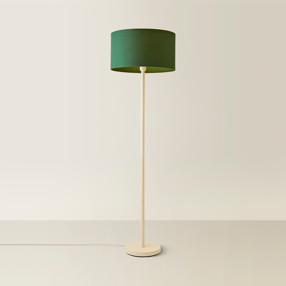 ValueLights Charlie Green Drum Shade White Floor Lamp and Bulb Image 5