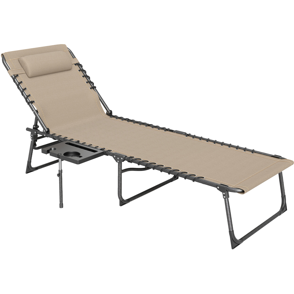 Outsunny Beige 5 Level Adjustable Folding Sun Lounger with Side Table Image 2