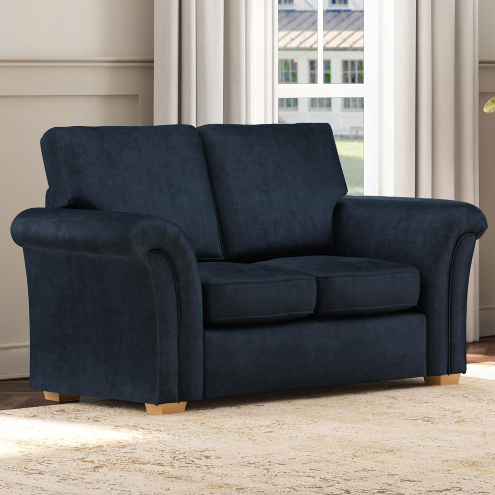Castleacre 5 Seater Royal Blue Plush Velvet Fixed Back Sofa Set Image 5