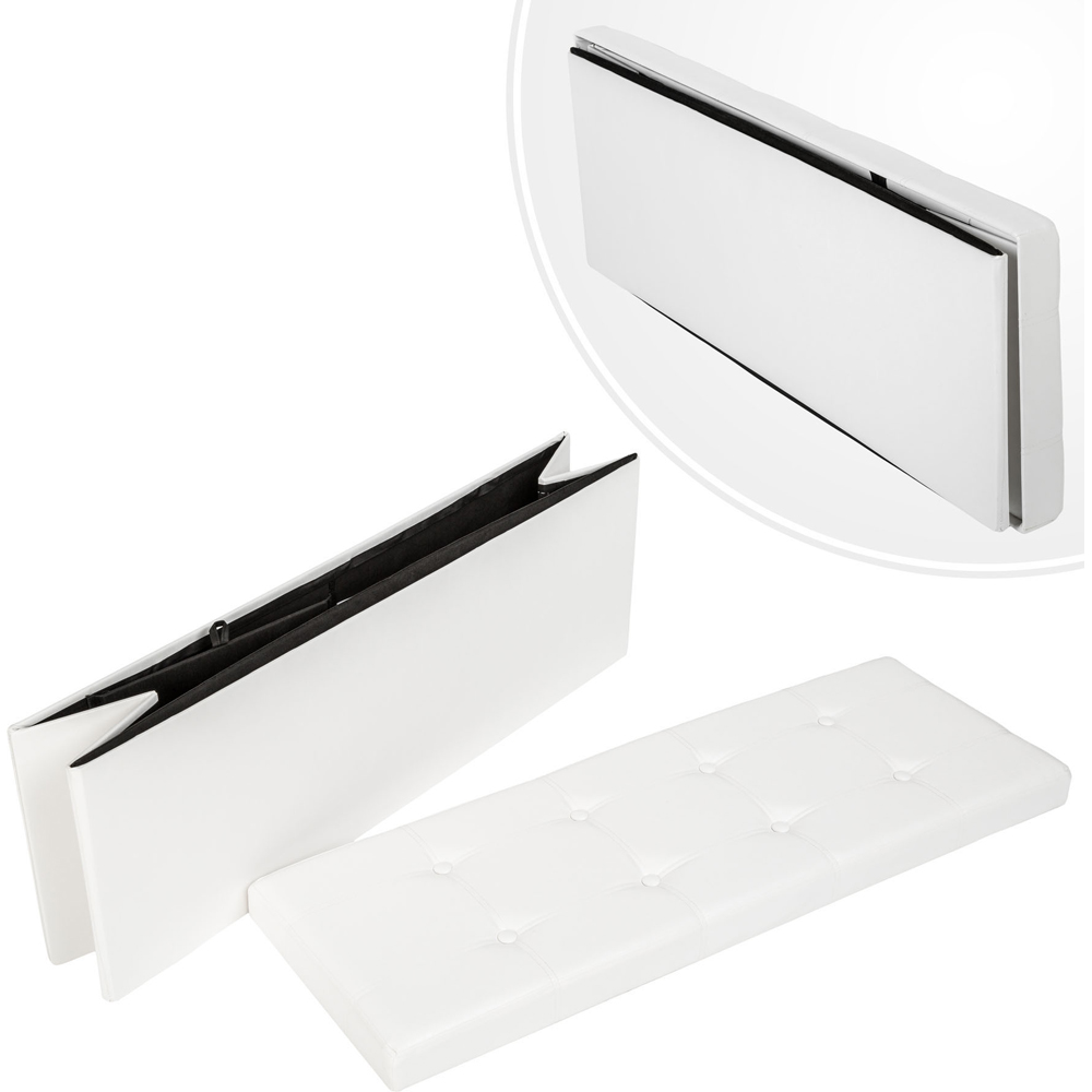 tectake White Foldable Padded Stool with Storage Image 5