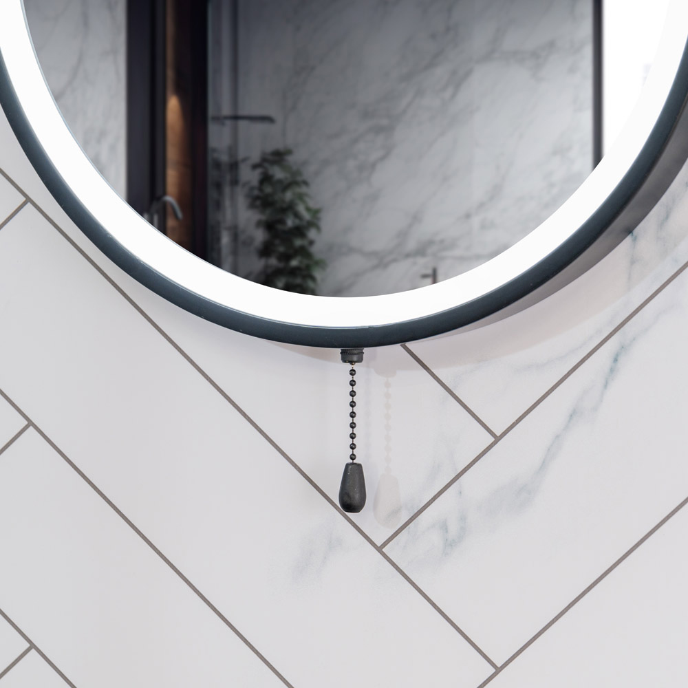 ValueLights Matt Black Round Battery Operated Mirror with Pull Switch Image 3