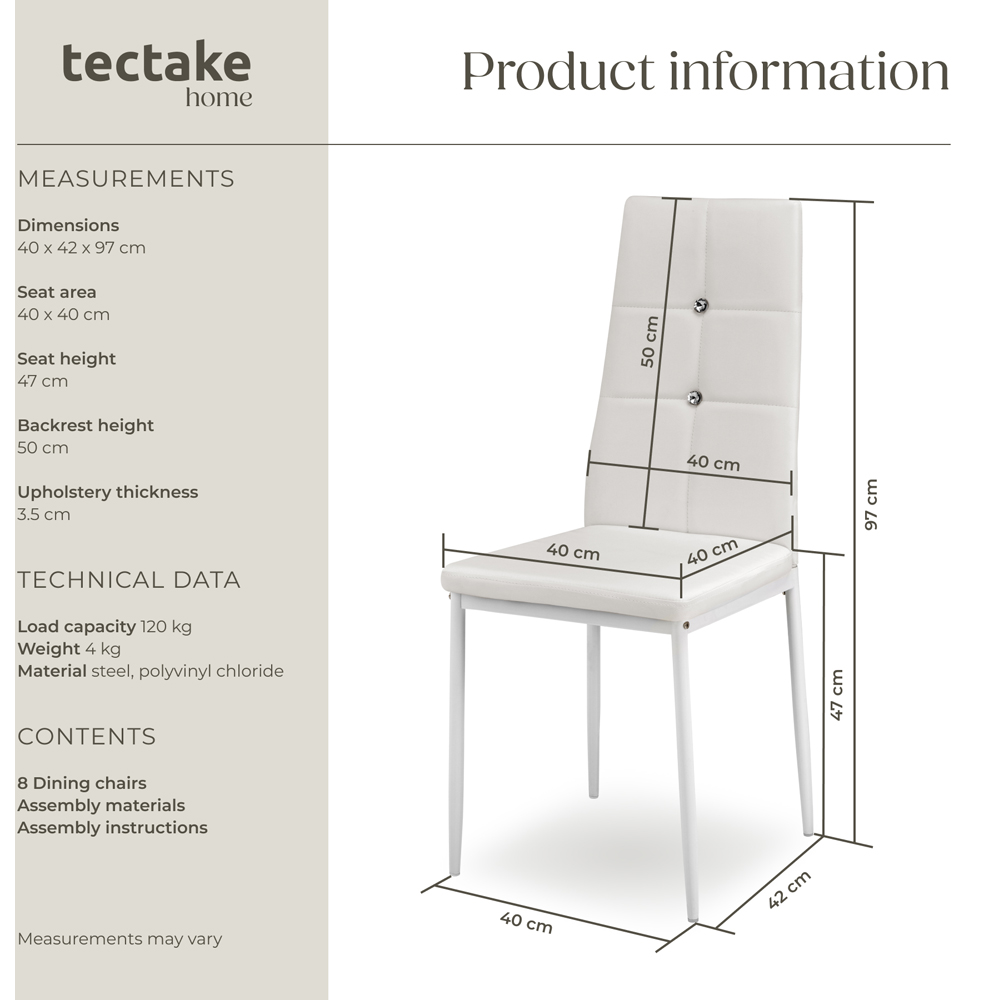 tectake Set of 8 White Rhinestone Highlight Dining Chairs Image 9