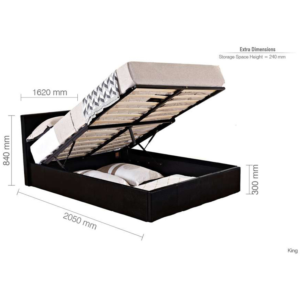 Berlin King Size Black Faux Leather Ottoman Bed Image 9
