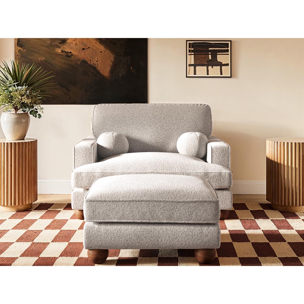 Solace+Co Addison Beige Boucle Loveseat and Footstool Set Image 5