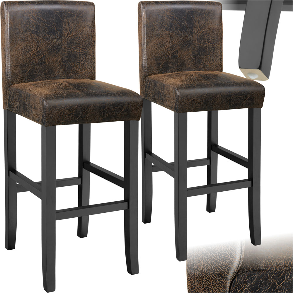 Tectake Antique Brown Leather Padded Bar Stool Set of 2 Image 2