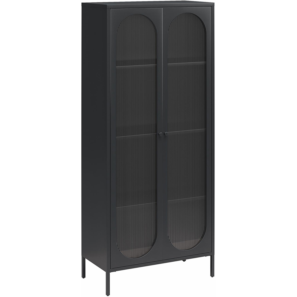 Dorel Luna 2 Door Tall Black Fluted Glass Accent Cabinet Image 2