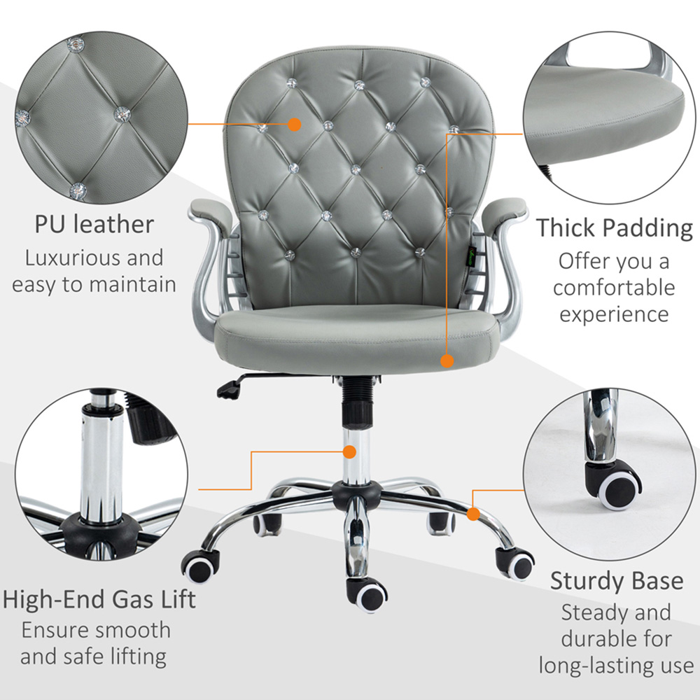 Portland Grey PU Diamante Padded Swivel Office Chair Image 5
