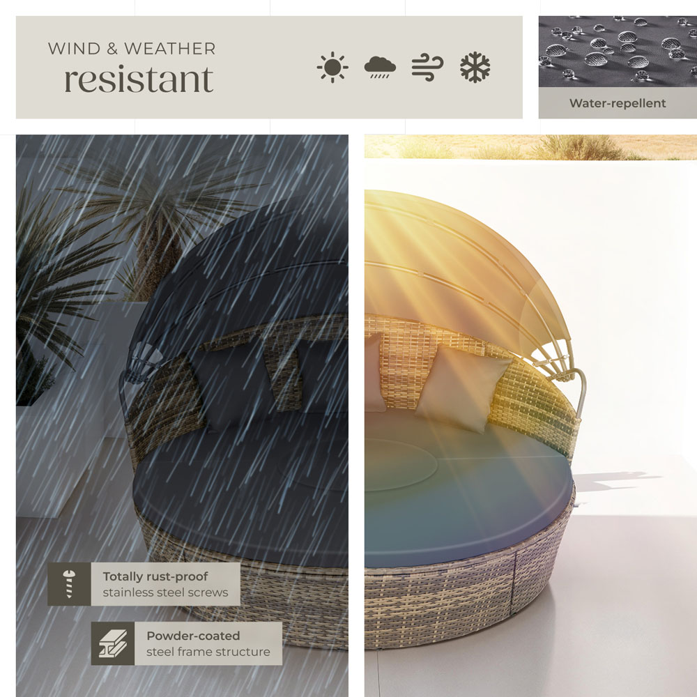 tectake Santorini Nature Sun Lounger with Shade Canopy Image 7