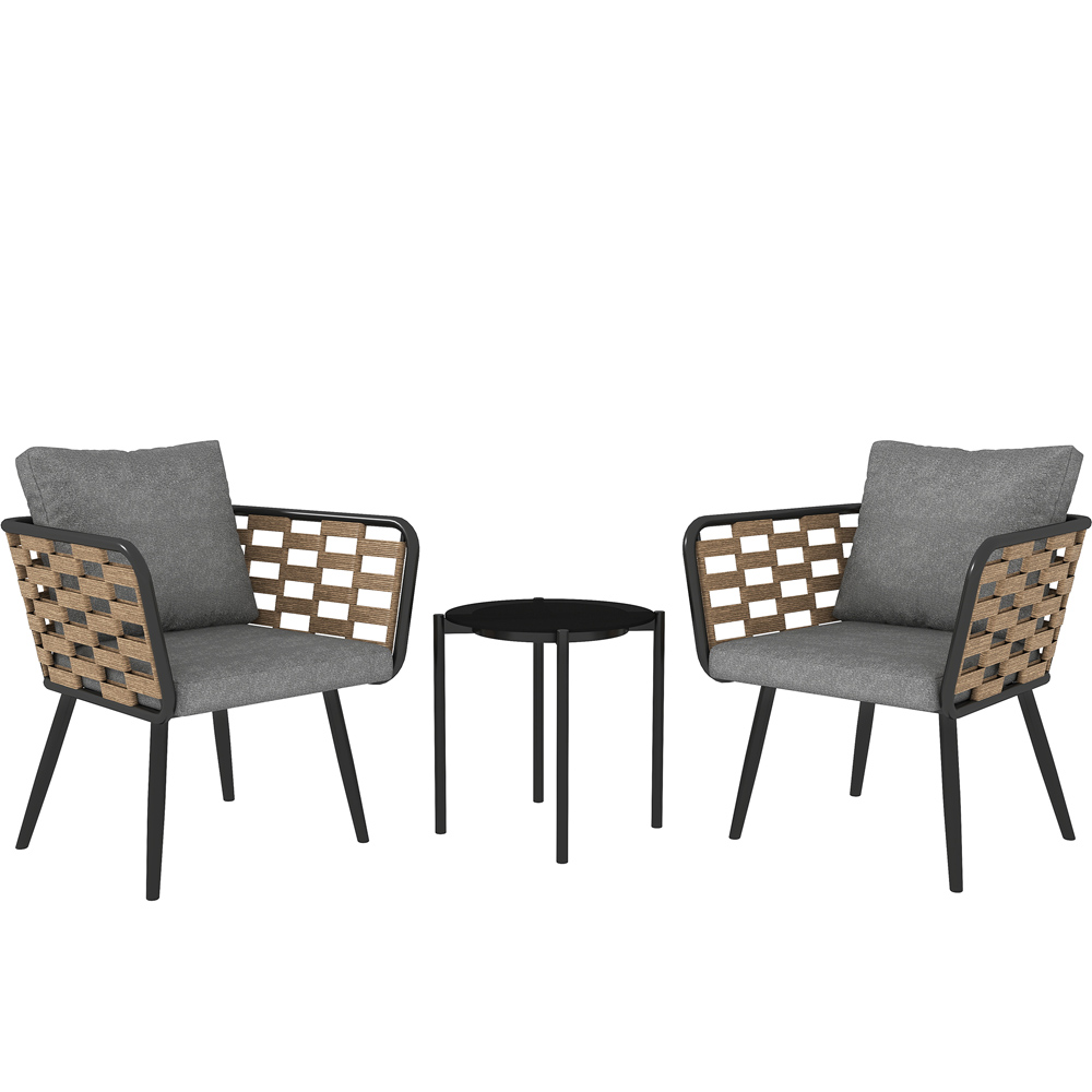 Outsunny 2 Seater Grey Rattan Bistro Set with Cushions Image 2
