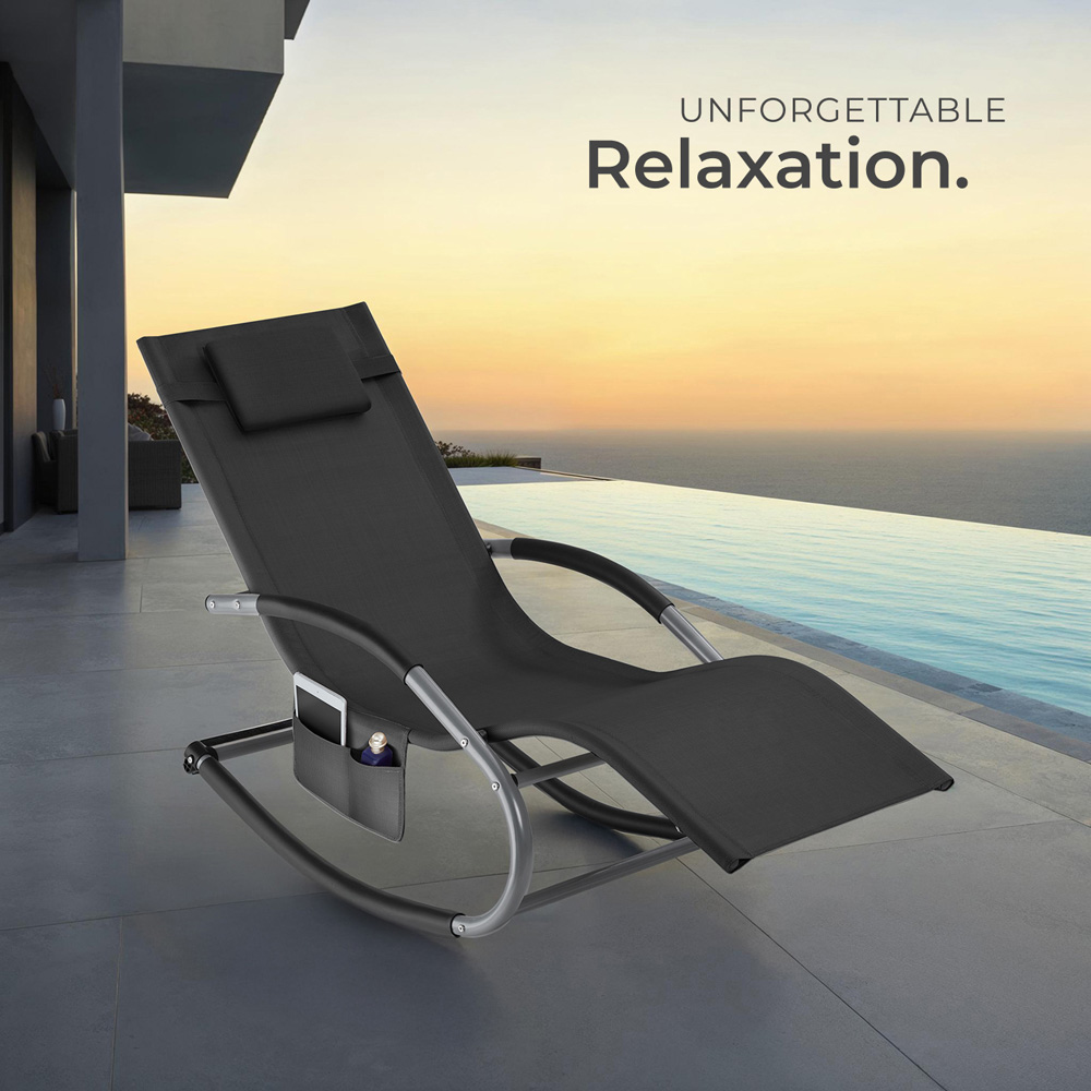 tectake Taya Set of 2 Black Rocking Sun Lounger Image 8