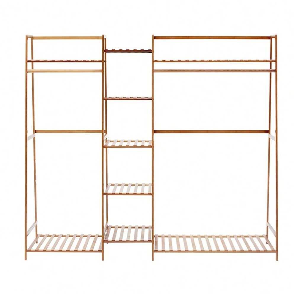 Modcraft 7 Shelf Natural Bamboo Garment Rack with Hanging Rods Image 2