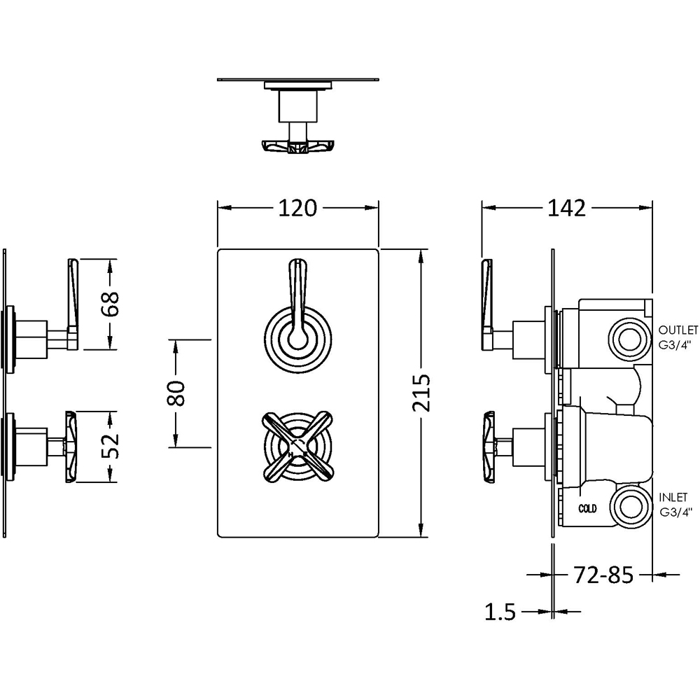 nuie Aztec Chrome Twin Thermostatic Shower Valve with Diverter Image 2