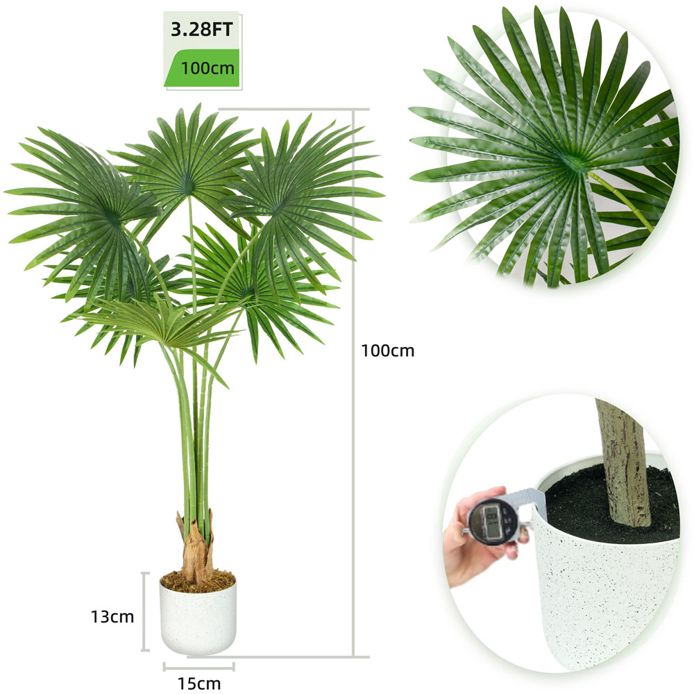 Fan Palm Tree Indoor Artificial Plant 100cm Image 7