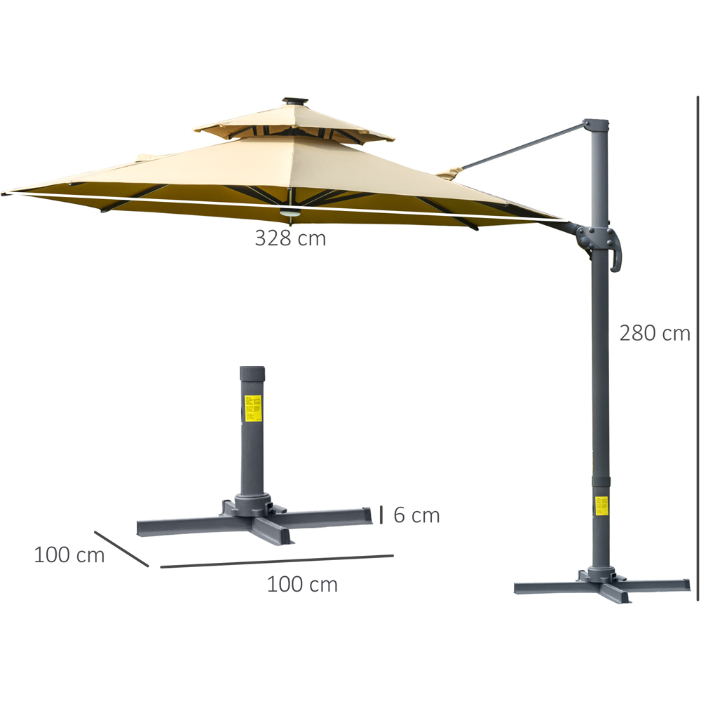Outsunny Khaki Double Tier LED Crank Handle Cantilever Parasol with Cross Base 3m Image 7
