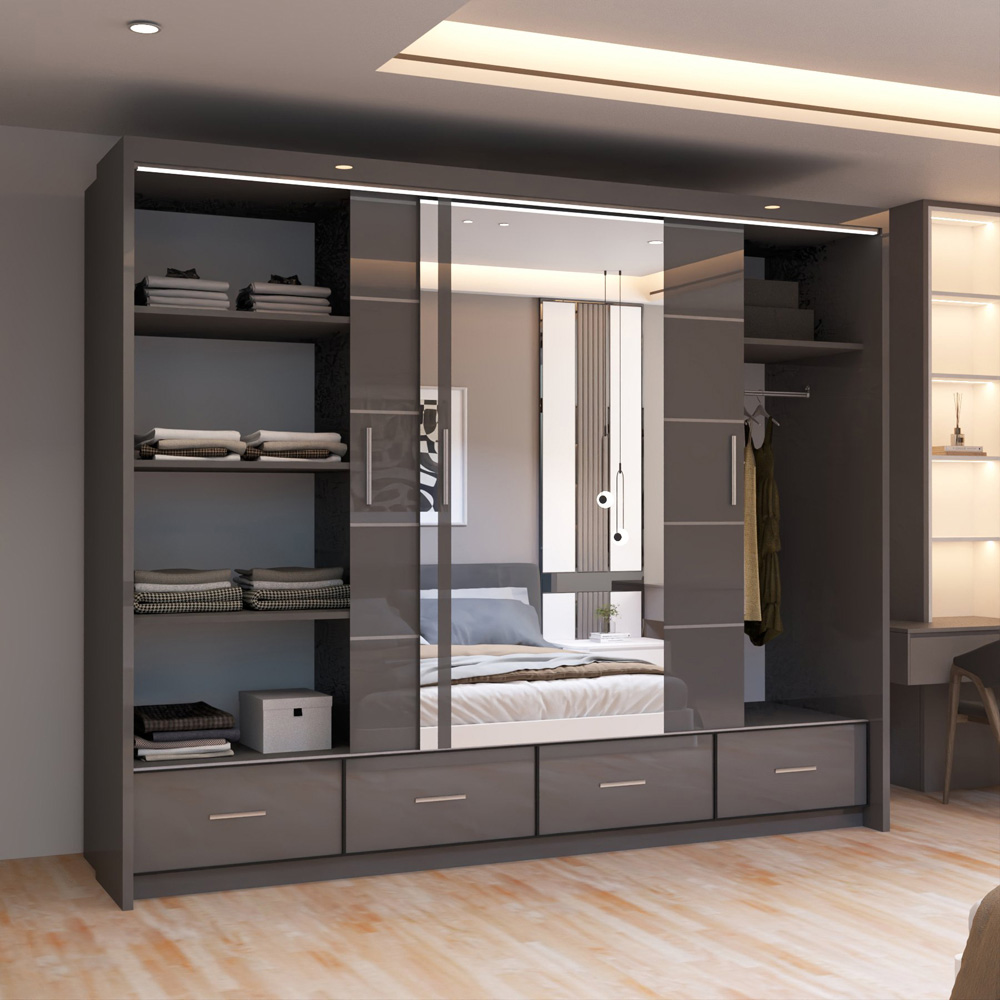 Sliding Wardrobes 4U 2 Sliding Door Grey Modern High Gloss Central Mirrored Wardrobe Image 4