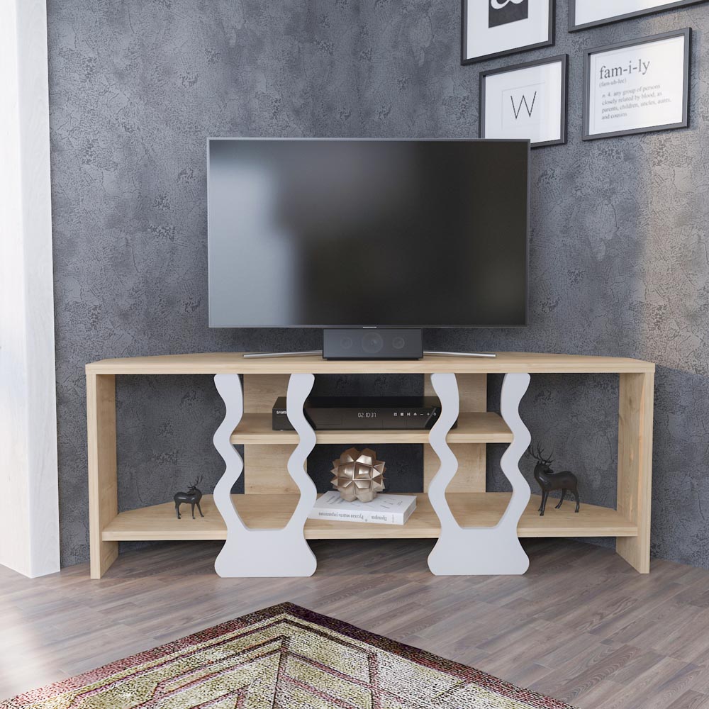 Decorotika Firal 2 Shelf Oak and White Corner TV Unit Image 5