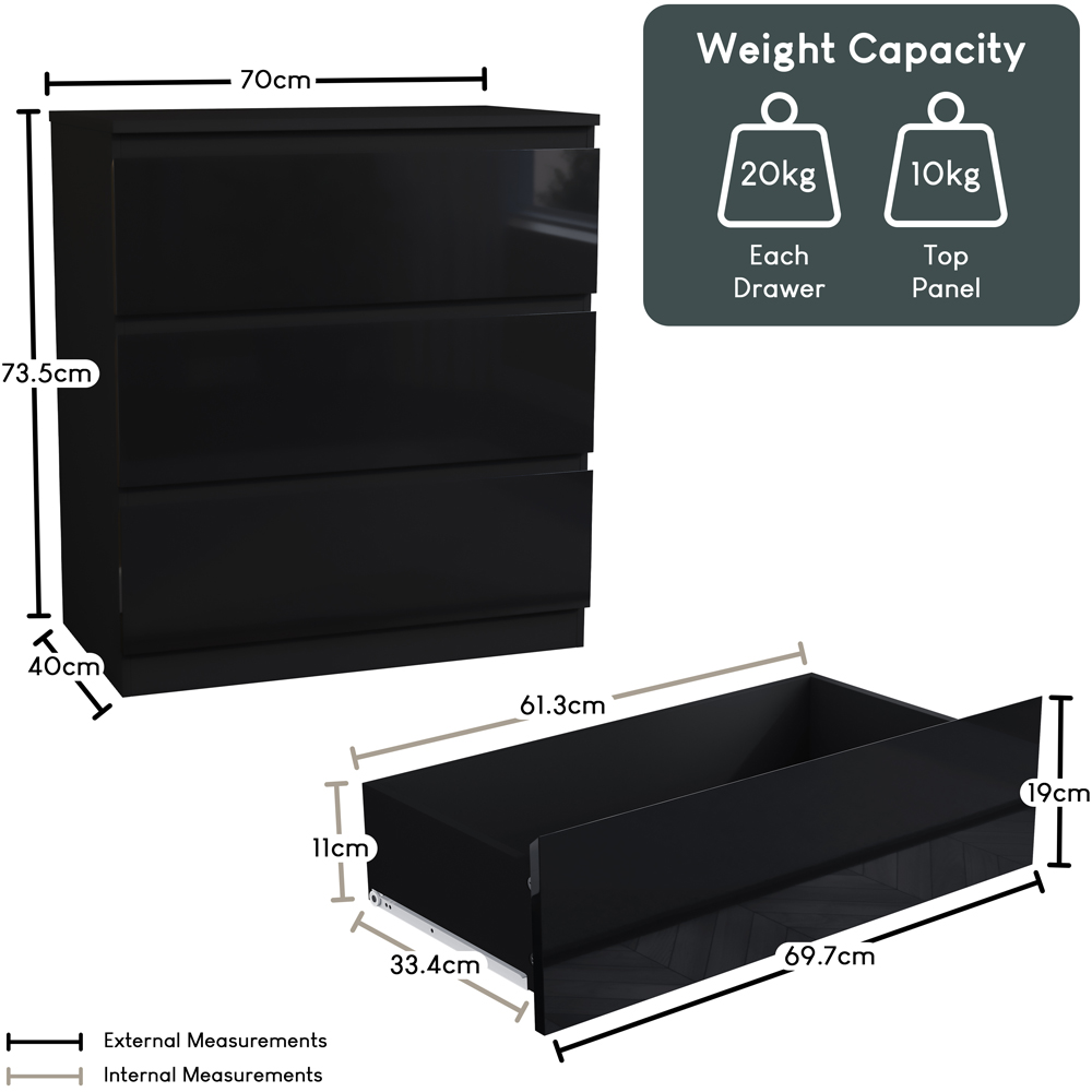 Vida Designs Glinton 3 Drawer Black Chest of Drawers Image 9
