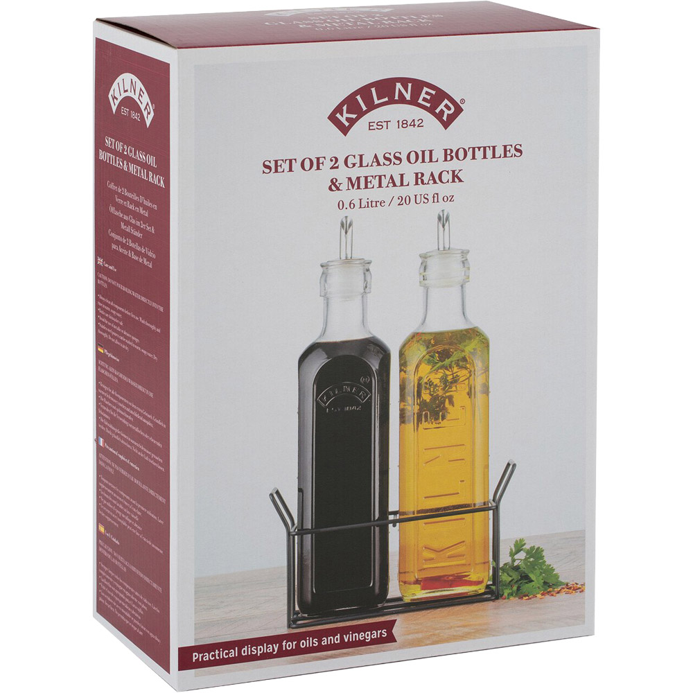 Set of 2 Oil Bottles with Metal Rack - Clear Image 2