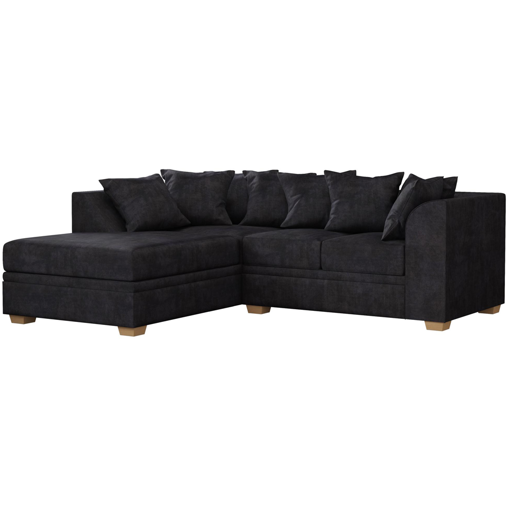 Modo 3 Seater Ebony Plush Velvet Left Hand Scatter Back L-Shape Corner Sofa Image 2