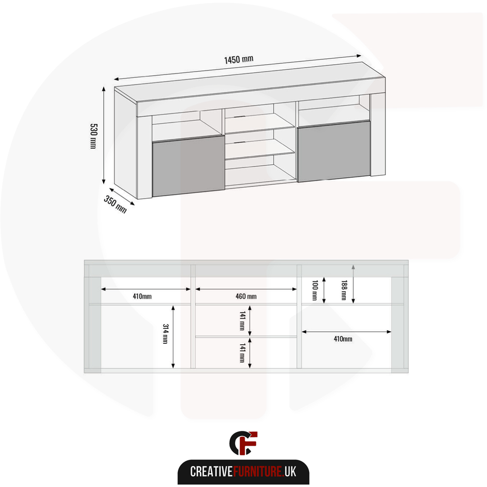 Creative Furniture Pulse White and White Gloss 2 Door 5 Shelf TV Unit Image 6