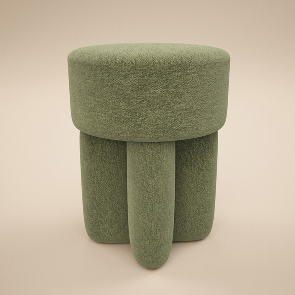 SOLACE+CO Astrid Olive Green Fabric Pouffe Image 2