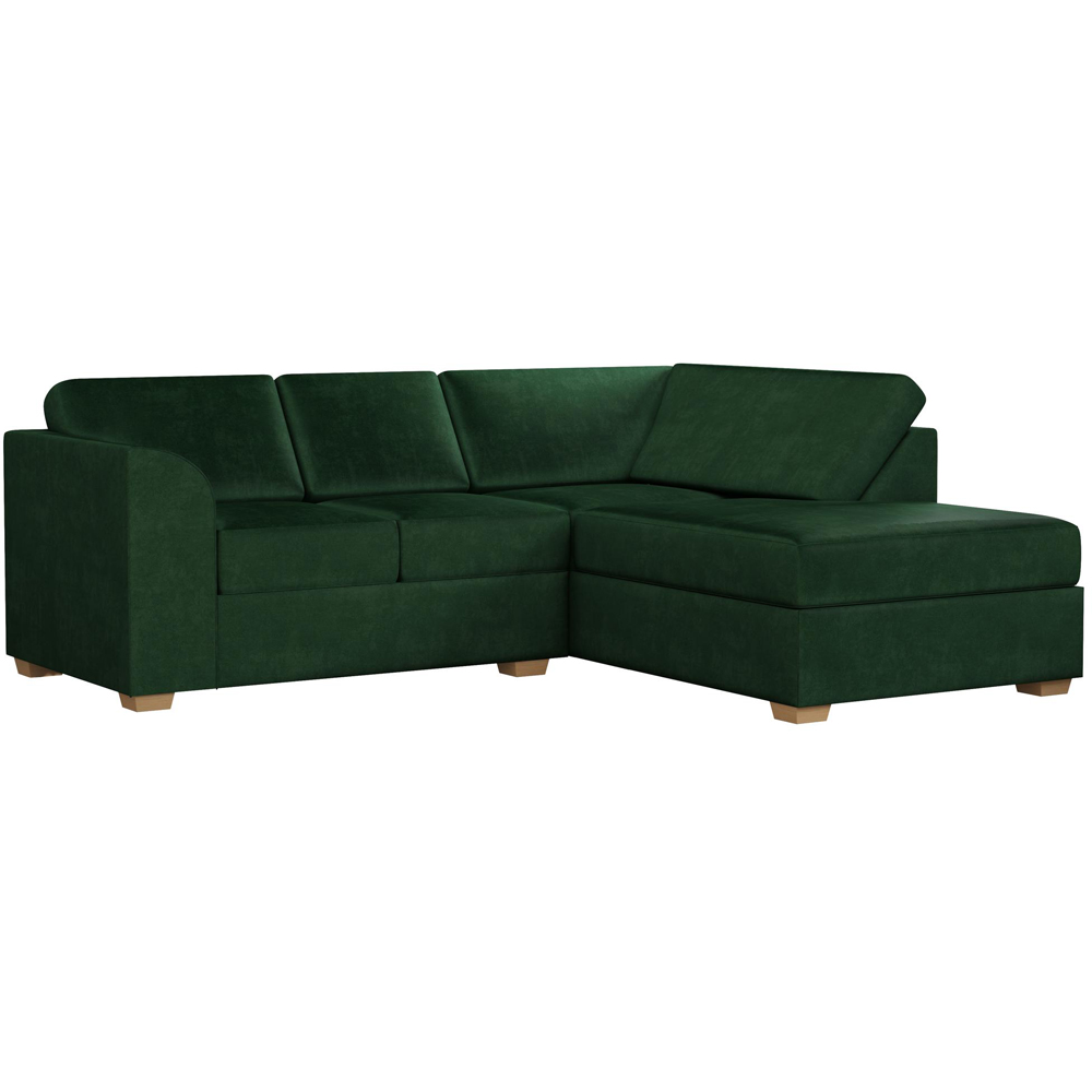 Modo 3 Seater Forest Green Plush Velvet Right Hand Fixed Back L-Shape Corner Sofa Image 2