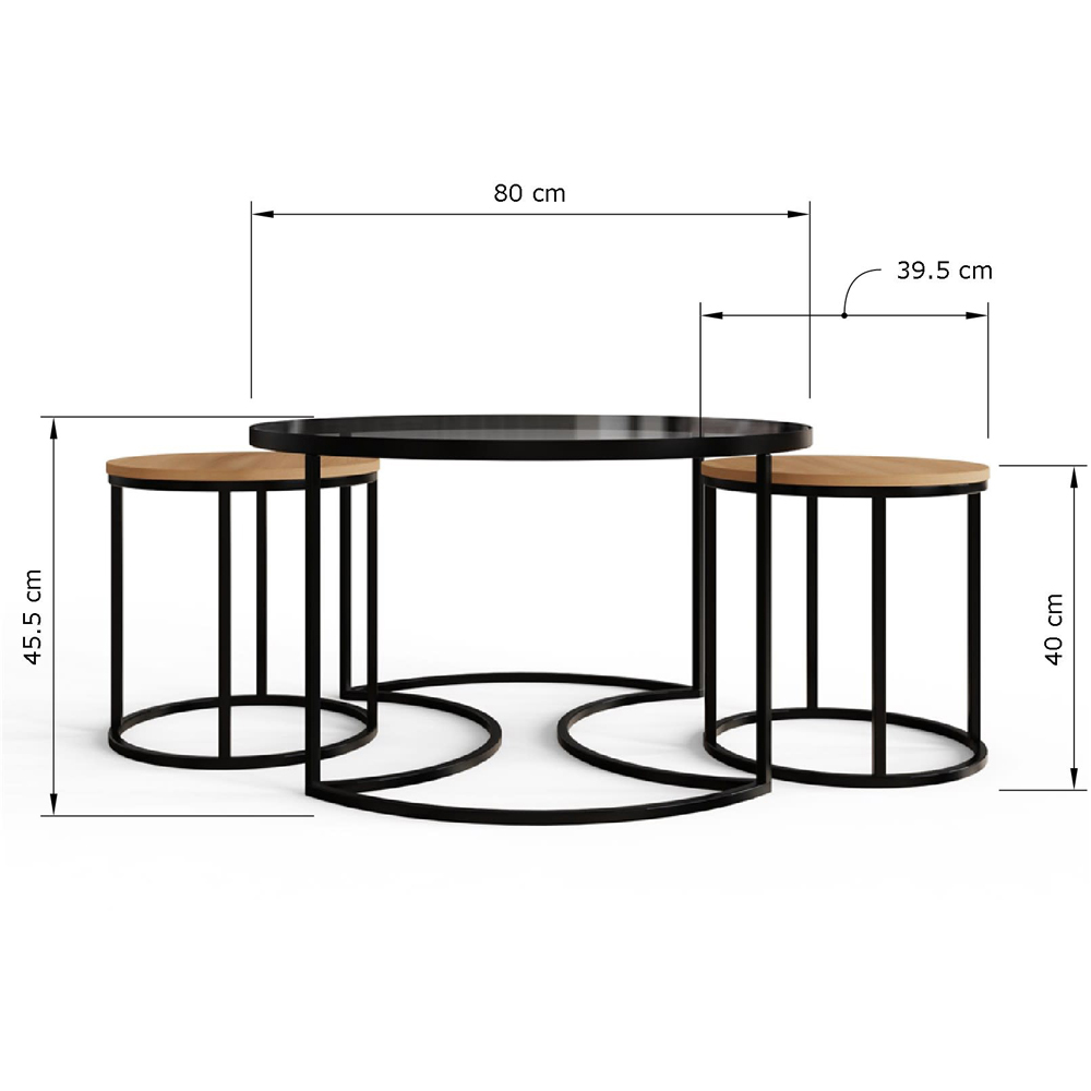 GFW Femi Oak Glass Top Nest of Tables Set of 3 Image 9