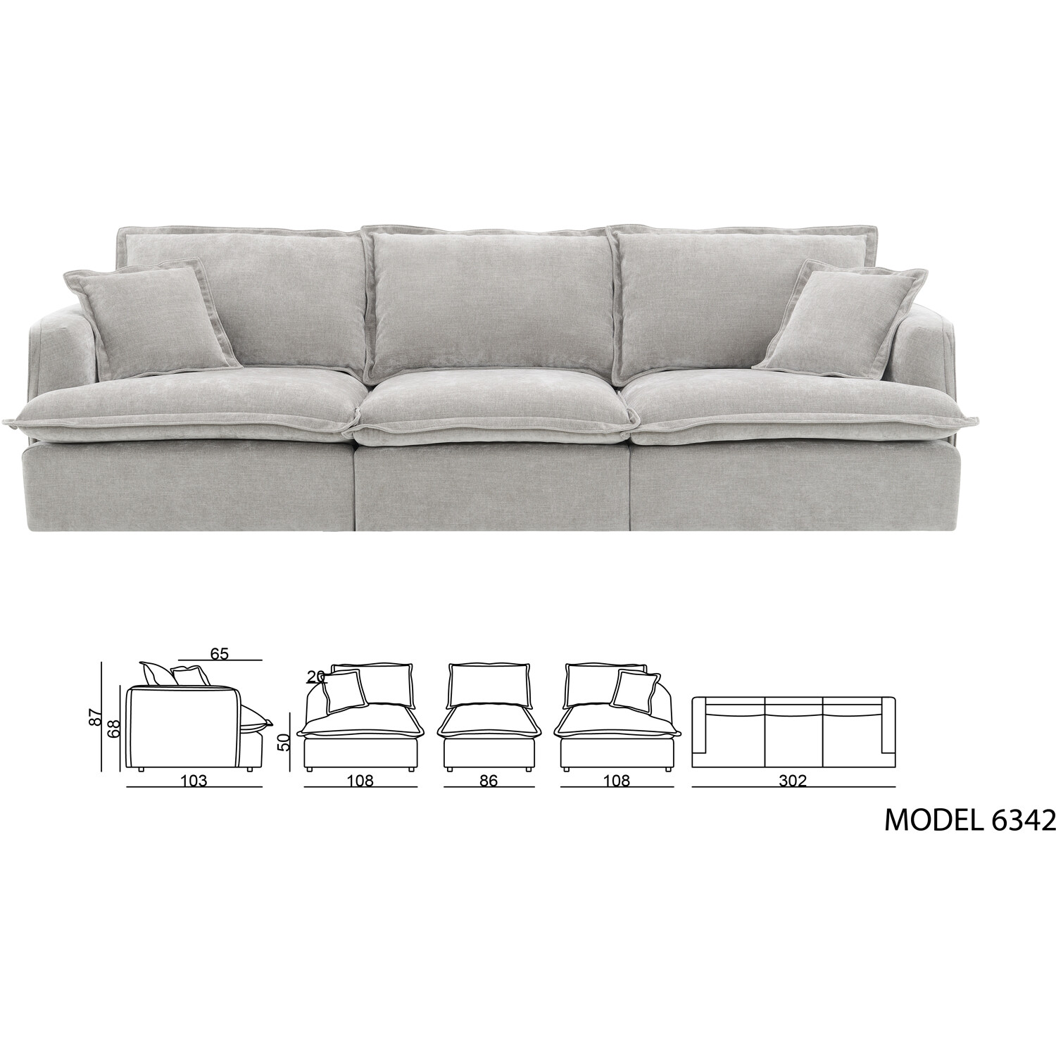 Molly 3 Seater Sofa with Ottoman - Grey Image 5