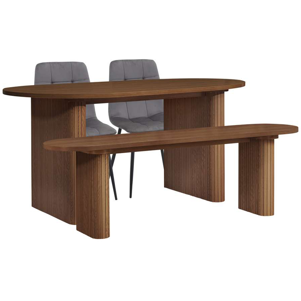 Birlea Axel 4 Seater Oval Fluted Dining Bench Set Walnut and Grey Image 2