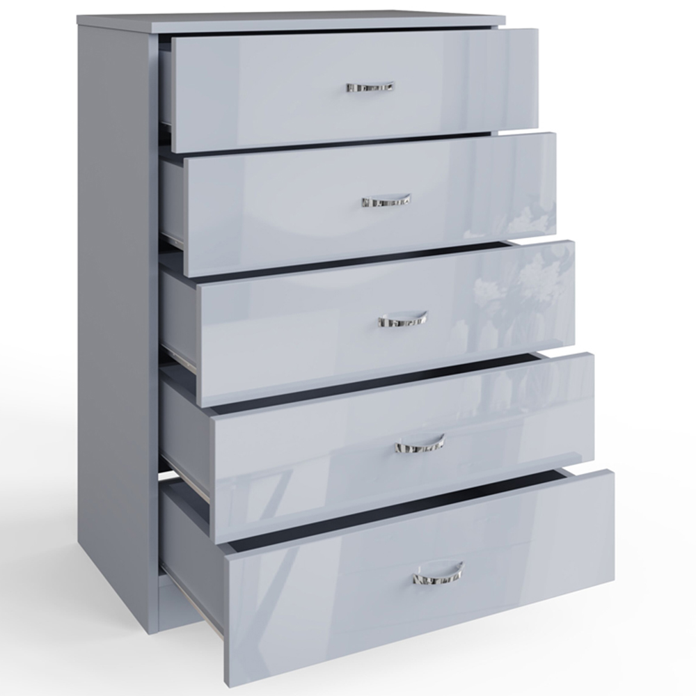 FWStyle Chilton 5 Drawer Grey Gloss Chest of Drawers Image 3