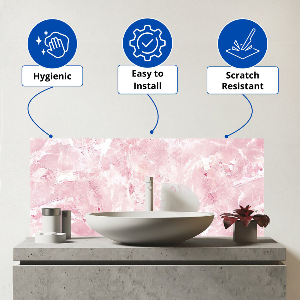 Warren Reed Designer Polished Pink Quartz Effect Bathroom Splashback 25 x 60cm Image 3