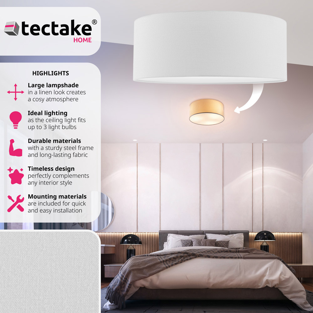tectake White Linen Ceiling Lampshade Image 6
