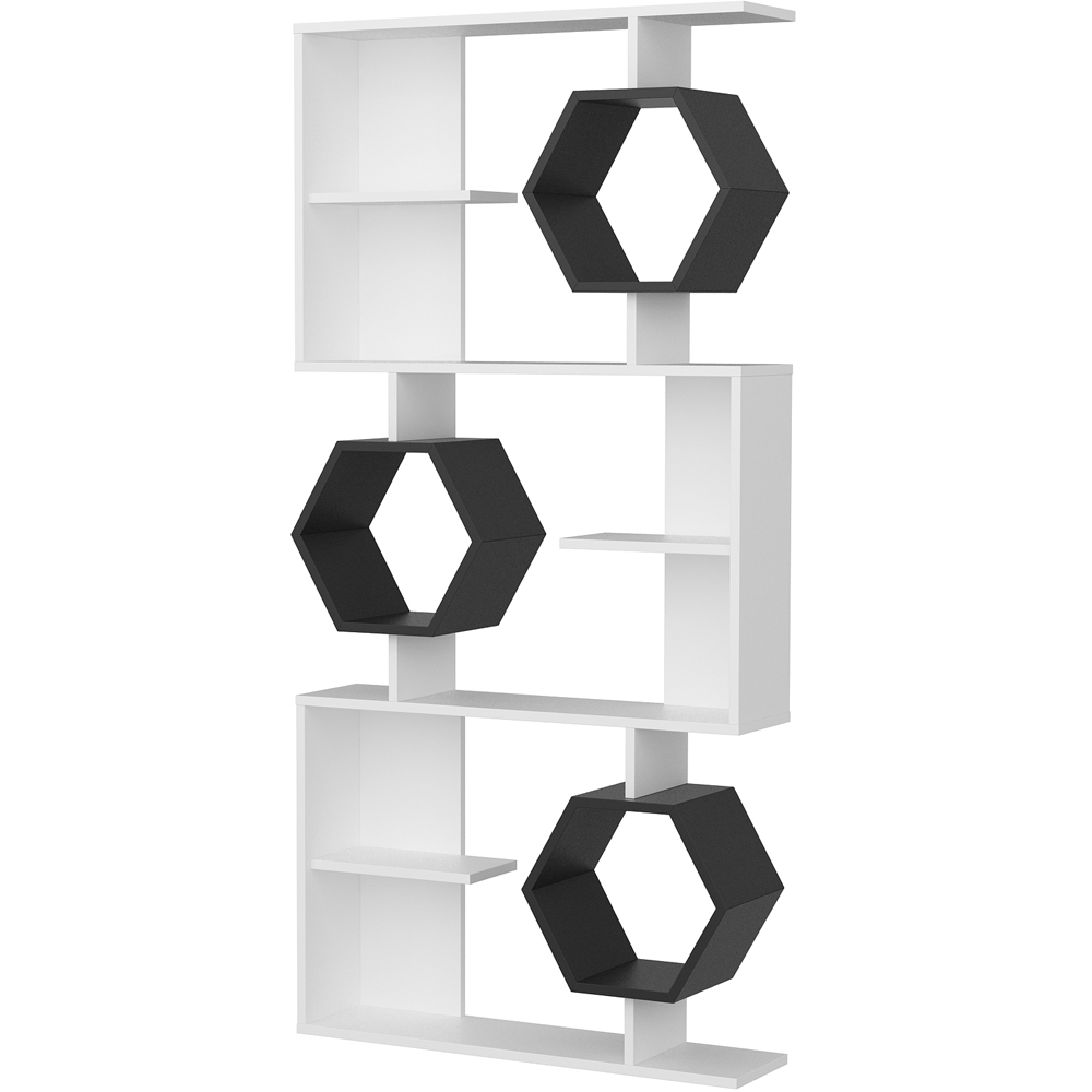 Decorotika Darla 9 Shelf White and Anthracite Geometric Bookcase Image 2