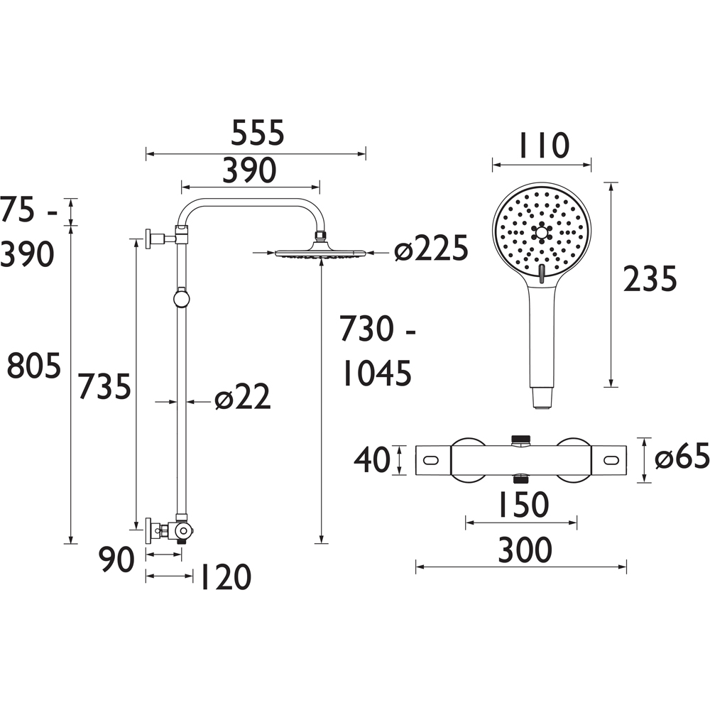 Bristan Buzz Cool Touch Chrome Thermostatic Waterfall Bar Mixer Shower with Handset Image 9